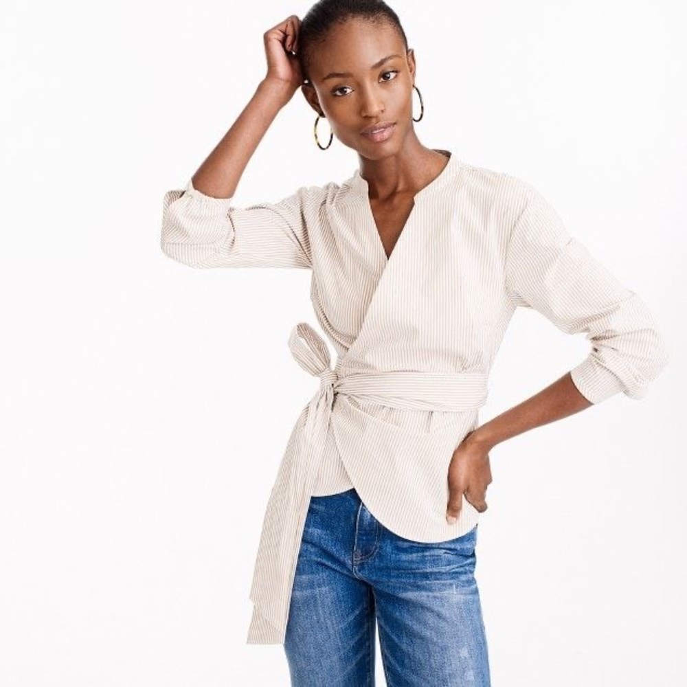 J. Crew Stretch Wrap Striped Blouse M